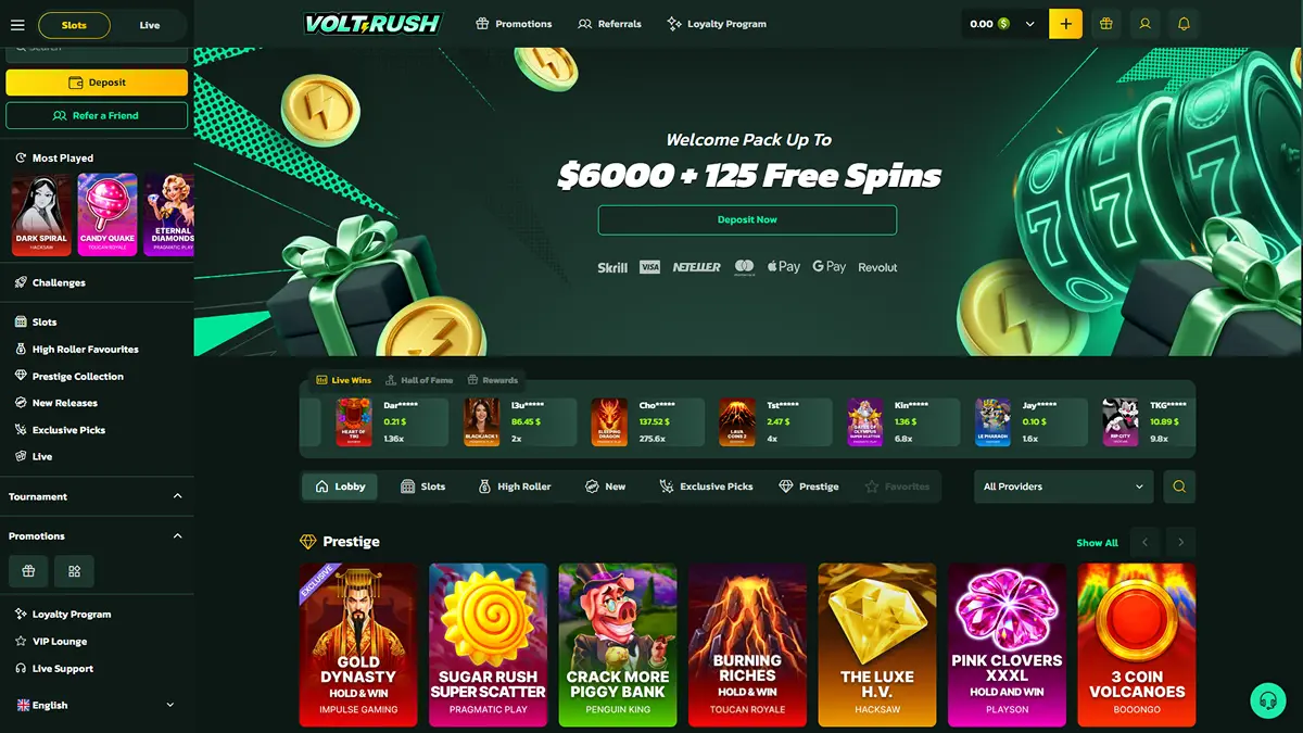 VoltRush Australia-localised casino interface