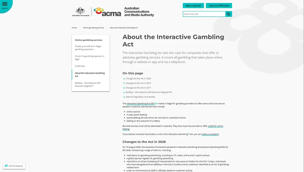 ACMA Interactive Gambling Act guidance page