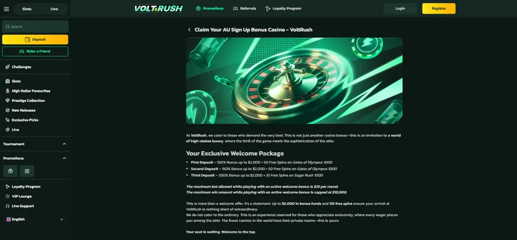 VoltRush Australia welcome promotion page