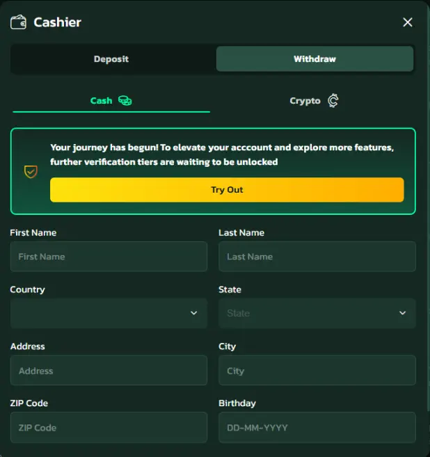 VoltRush cashier payment-method screen for Australian users