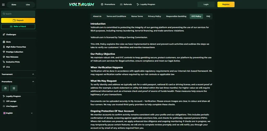 VoltRush official identity verification help screen